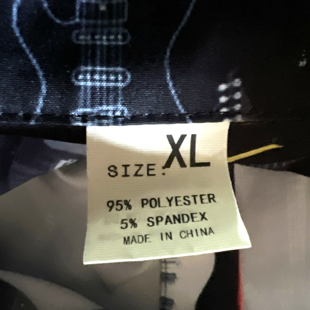 All Over Graphic Guitars Black Button Up Shirt Mens XL Soft Relaxed Stretch - Picture 6 of 7